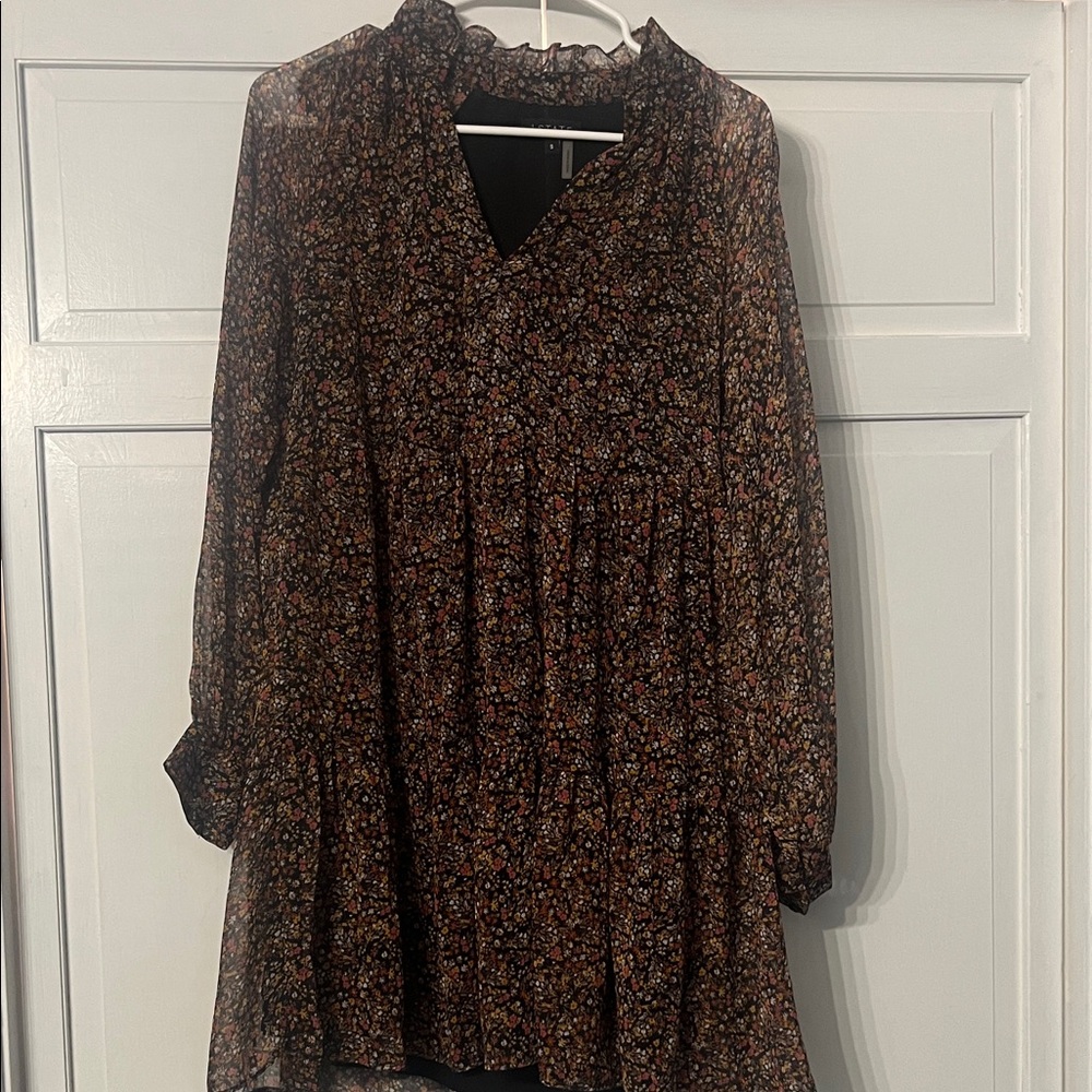 1. State Black Floral Long-Sleeve Tiered Dress